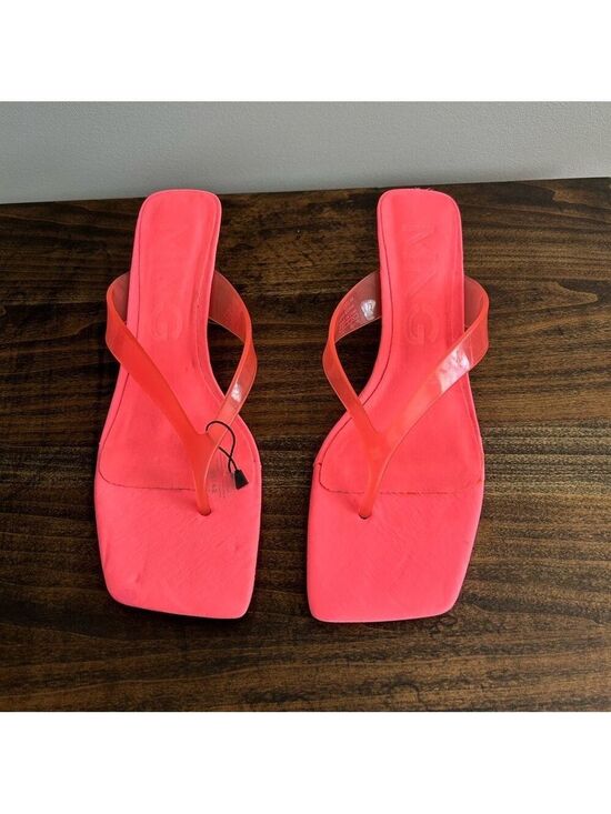 Mango Shoes - Mango Retro Vinyl High Thong Kitten-Heel Sandals, Size 41.